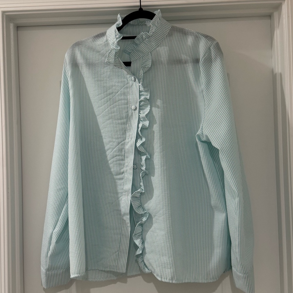 Striped Ruffle Button-Up Blouse